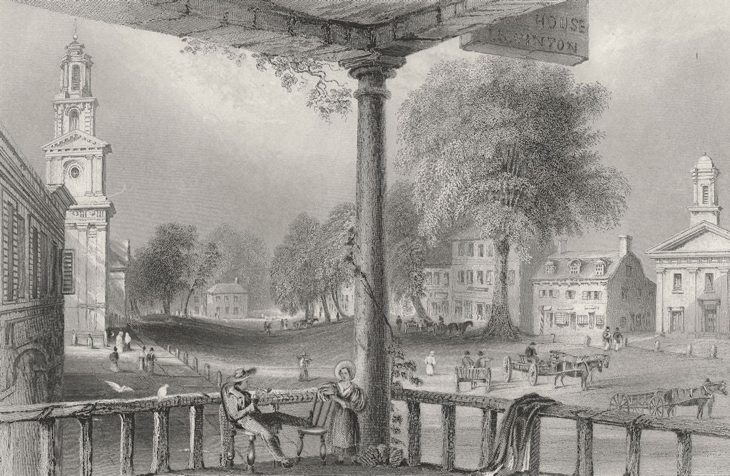 Northampton (Massachusetts), Massachusetts. WH BARTLETT 1840 old antique print